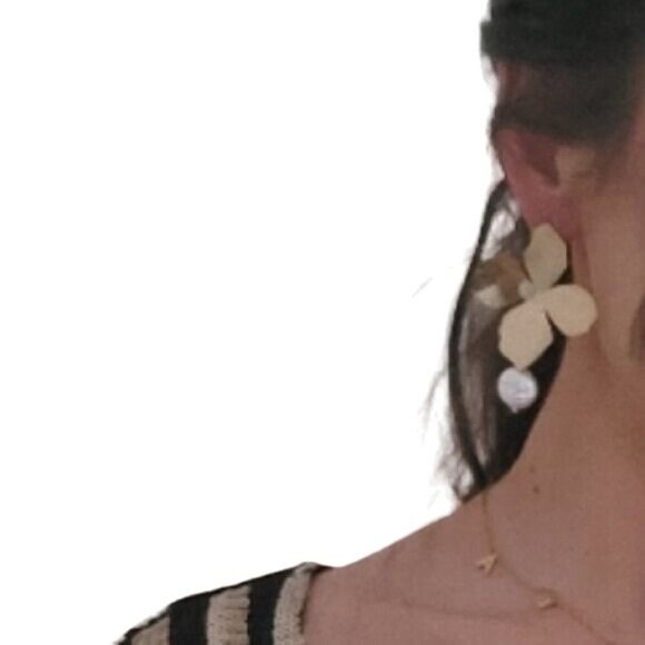 Stainless Steel Gold Tone Pearl Embellished Earrings - Picture 3 of 4